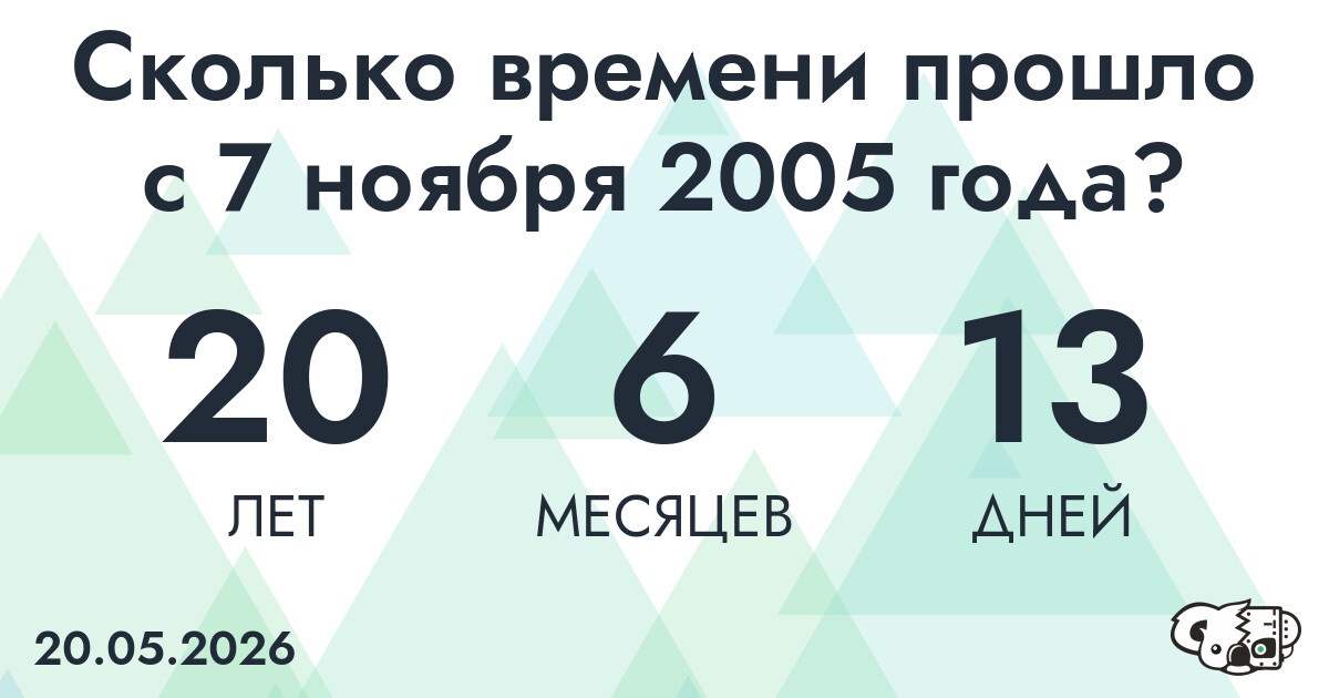 Сколько времени прошло с 7 ноября 2005 года