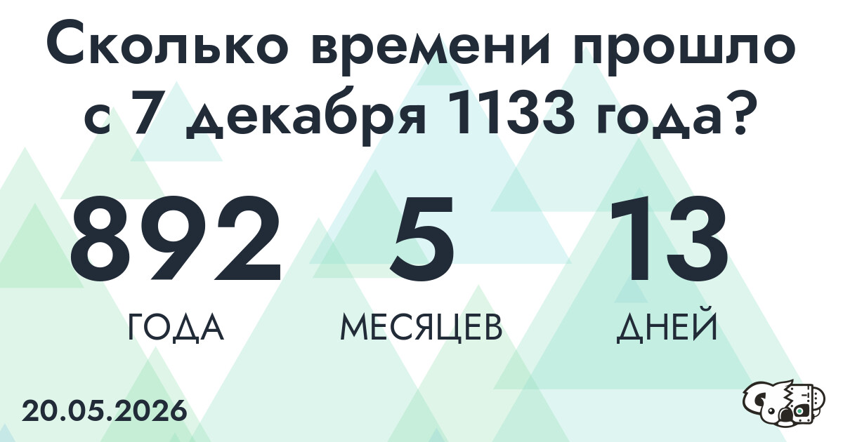 Сколько времени прошло с 7 декабря 1133 года