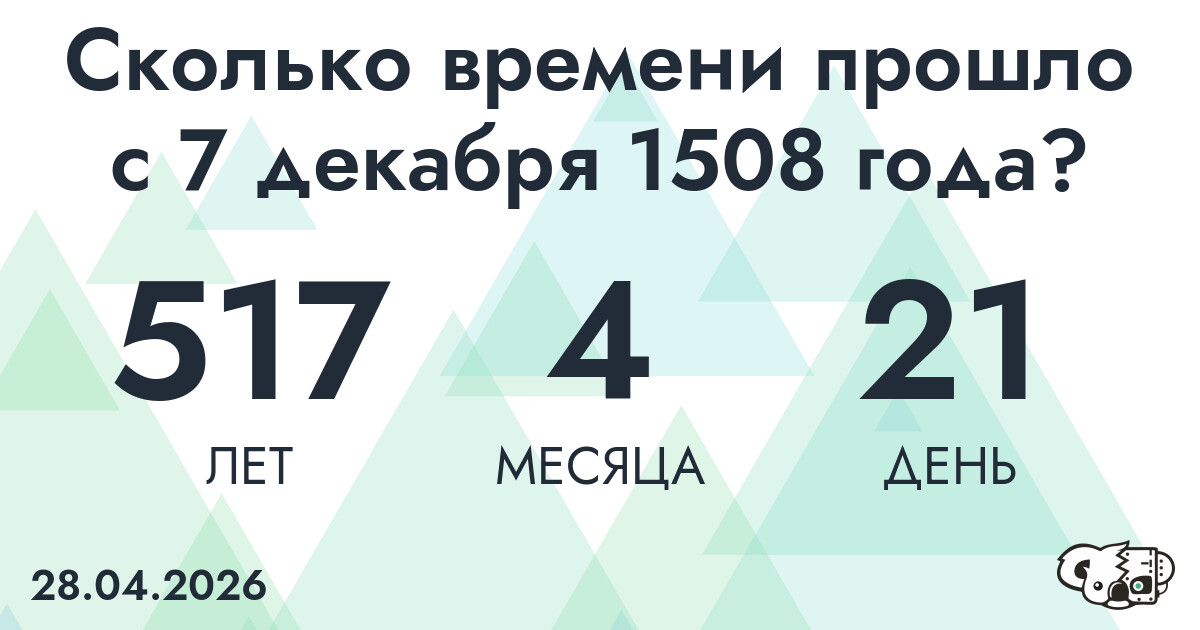 Сколько времени прошло с 7 декабря 1508 года