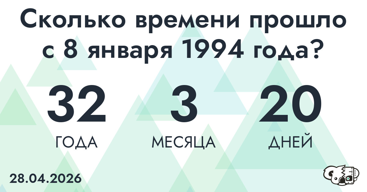 Сколько времени прошло с 8 января 1994 года