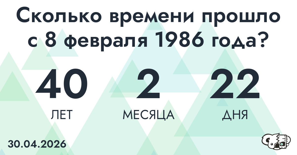 Сколько времени прошло с 8 февраля 1986 года