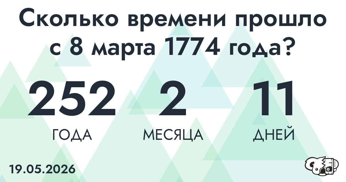 Сколько времени прошло с 8 марта 1774 года
