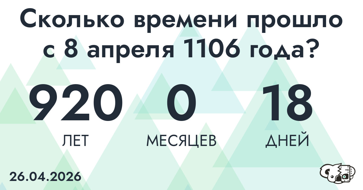 Сколько времени прошло с 8 апреля 1106 года