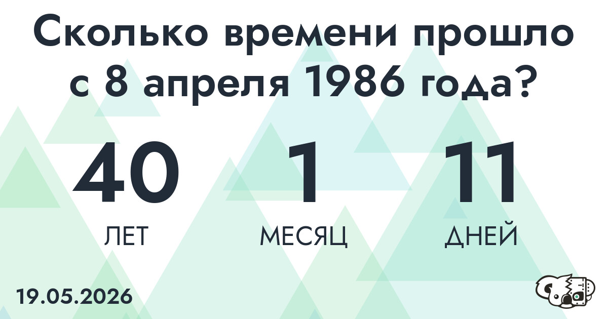 Сколько времени прошло с 8 апреля 1986 года