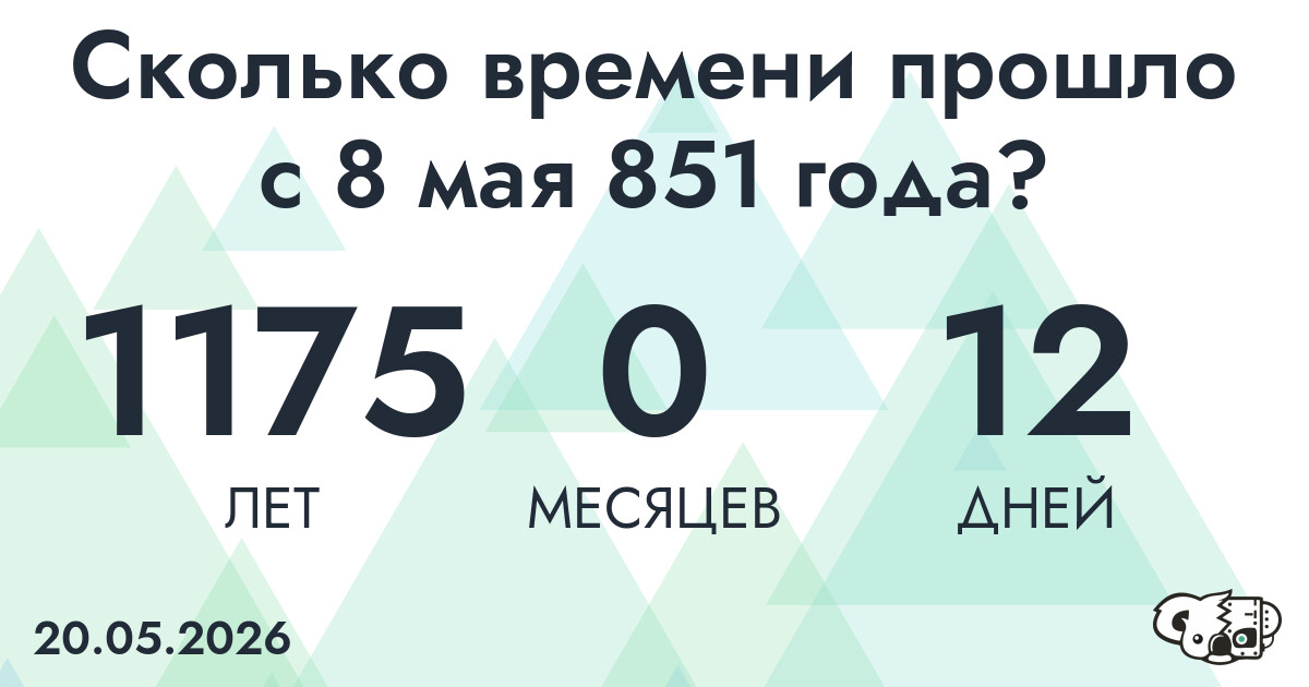 Сколько времени прошло с 8 мая 851 года