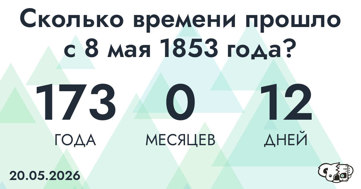 Сколько времени прошло с 8 мая 1853 года