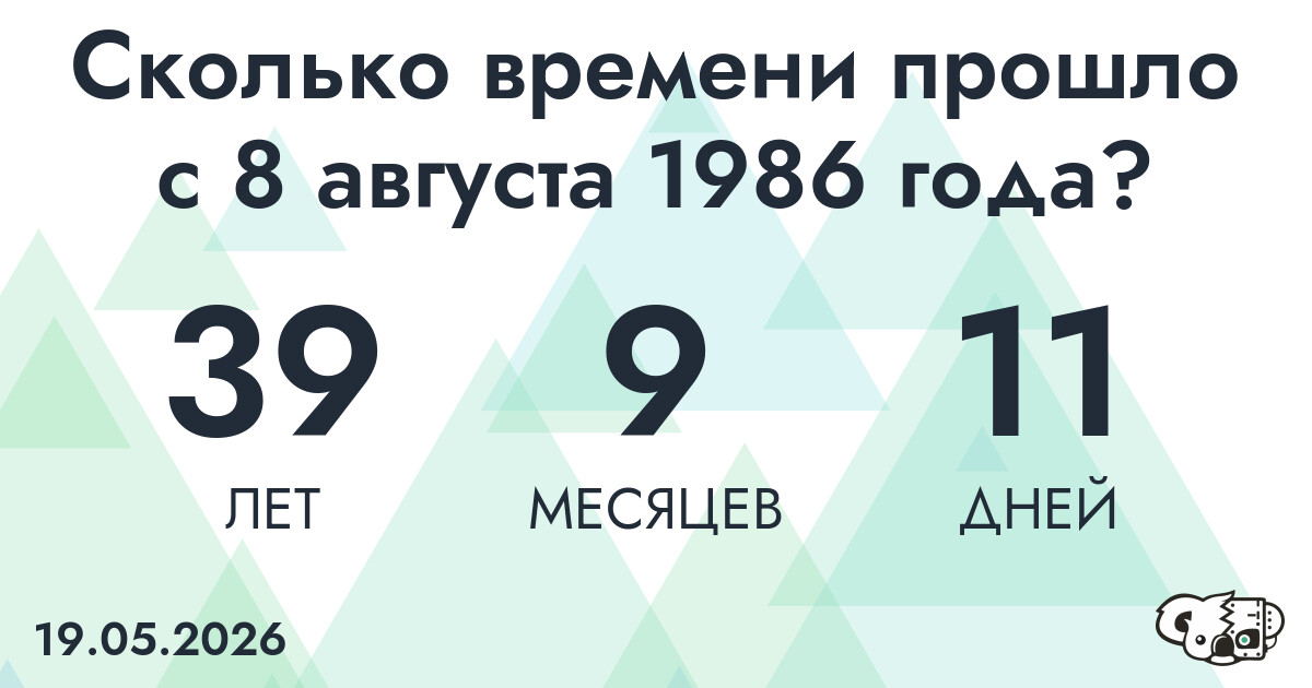 Сколько времени прошло с 8 августа 1986 года