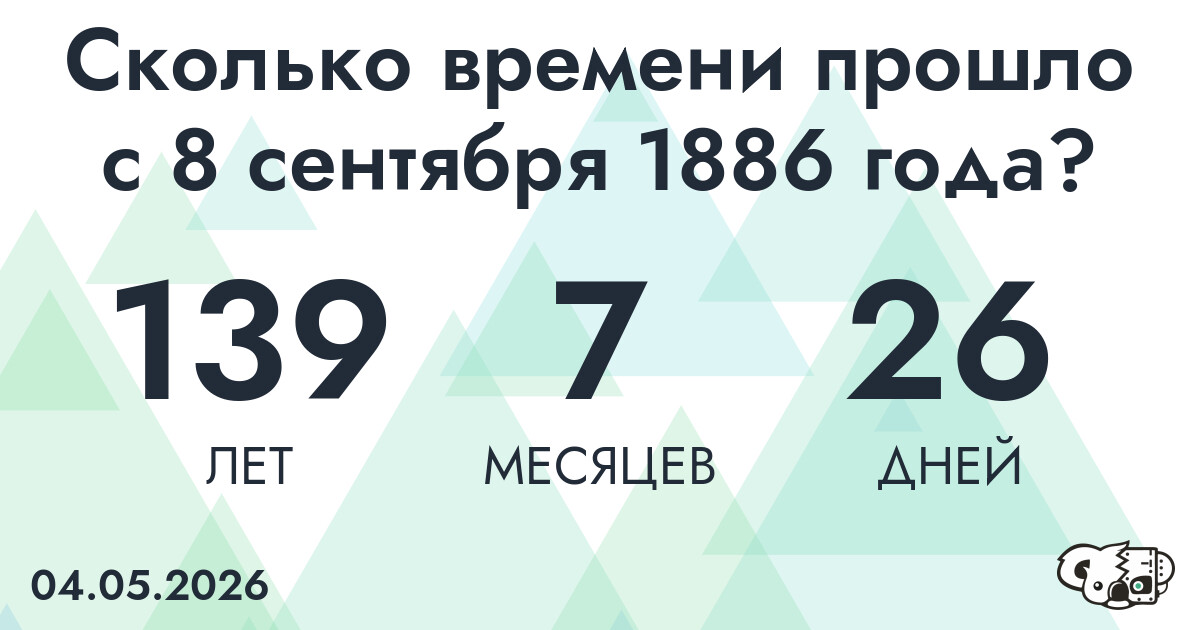 Сколько времени прошло с 8 сентября 1886 года