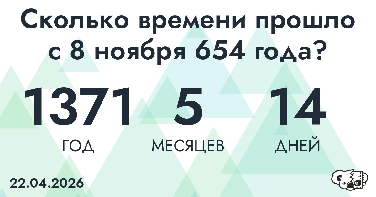 Сколько времени прошло с 8 ноября 654 года