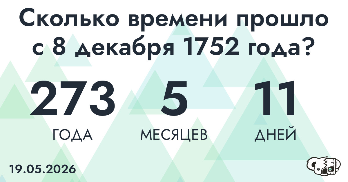 Сколько времени прошло с 8 декабря 1752 года