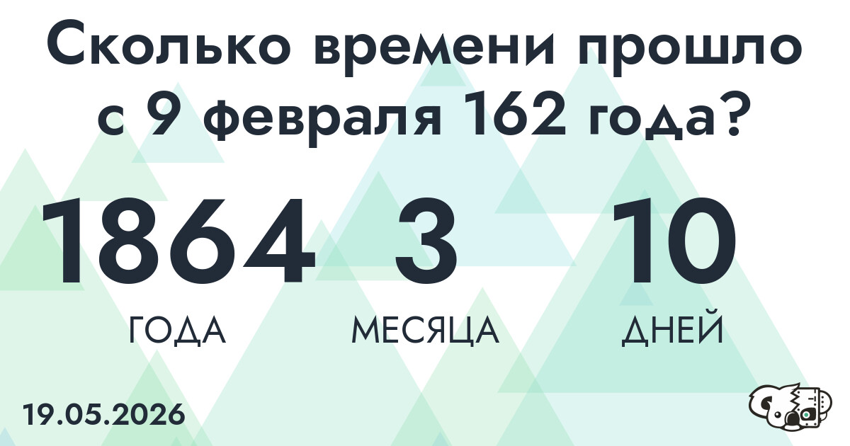 Сколько времени прошло с 9 февраля 162 года