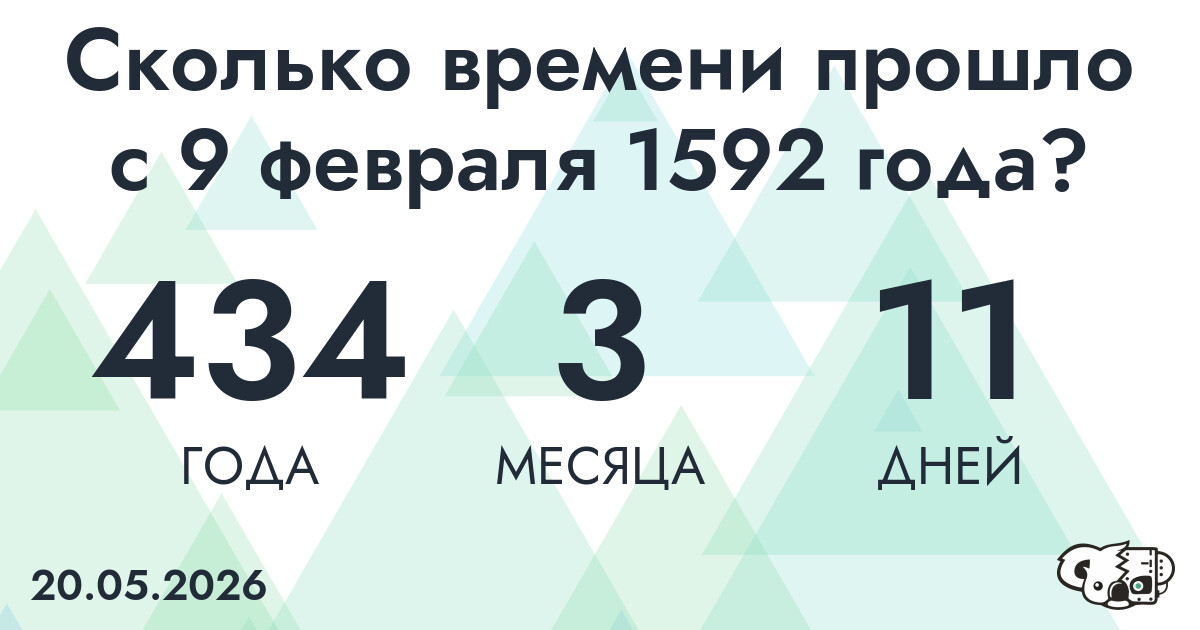 Сколько времени прошло с 9 февраля 1592 года