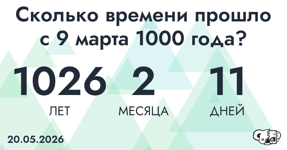 Сколько времени прошло с 9 марта 1000 года