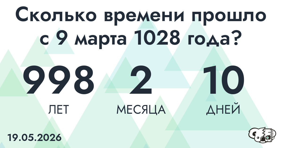 Сколько времени прошло с 9 марта 1028 года