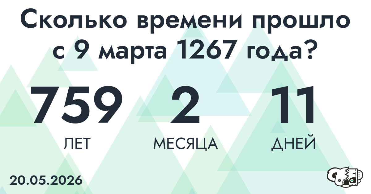 Сколько времени прошло с 9 марта 1267 года