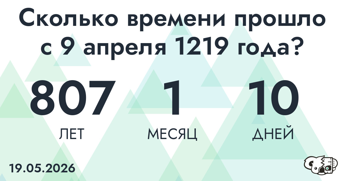 Сколько времени прошло с 9 апреля 1219 года