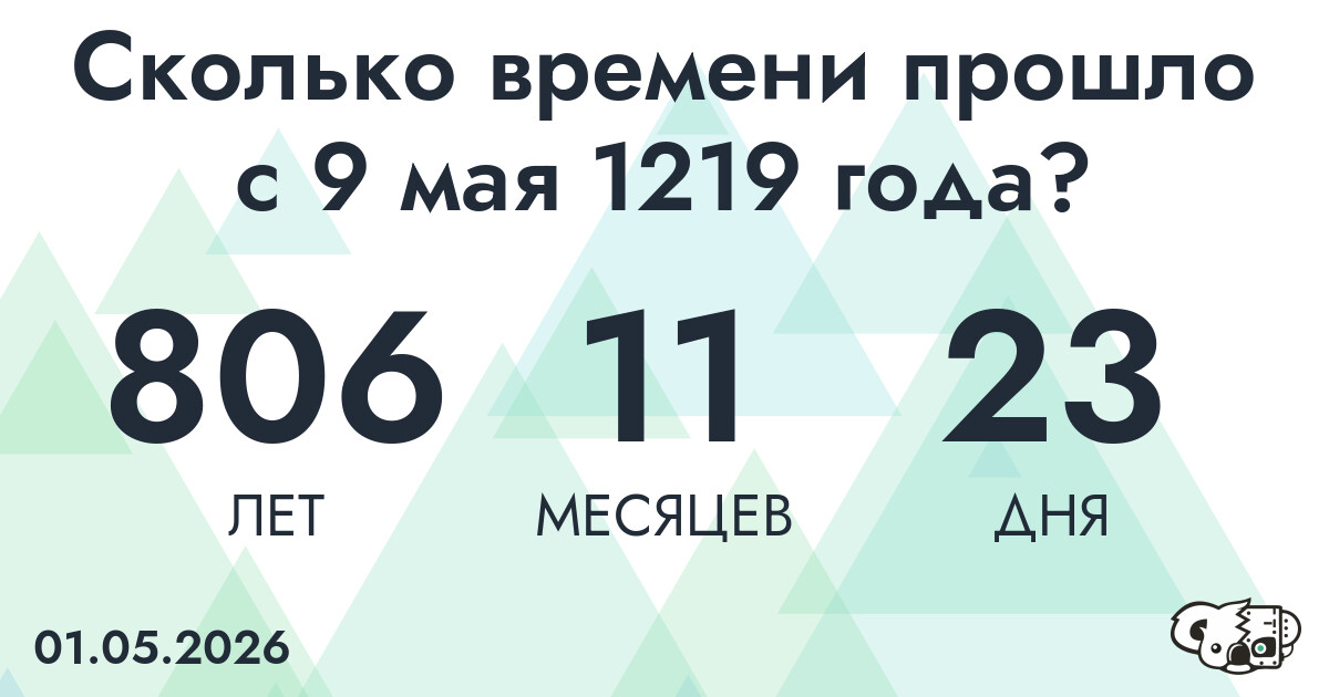 Сколько времени прошло с 9 мая 1219 года