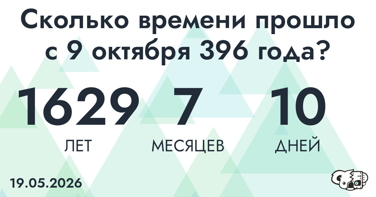 Сколько времени прошло с 9 октября 396 года