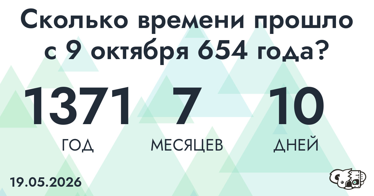 Сколько времени прошло с 9 октября 654 года