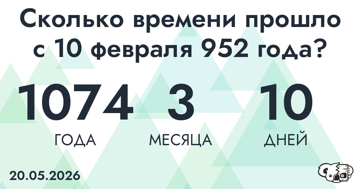Сколько времени прошло с 10 февраля 952 года