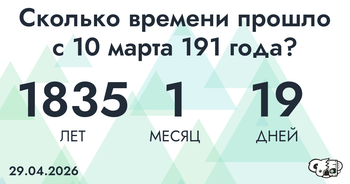 Сколько времени прошло с 10 марта 191 года