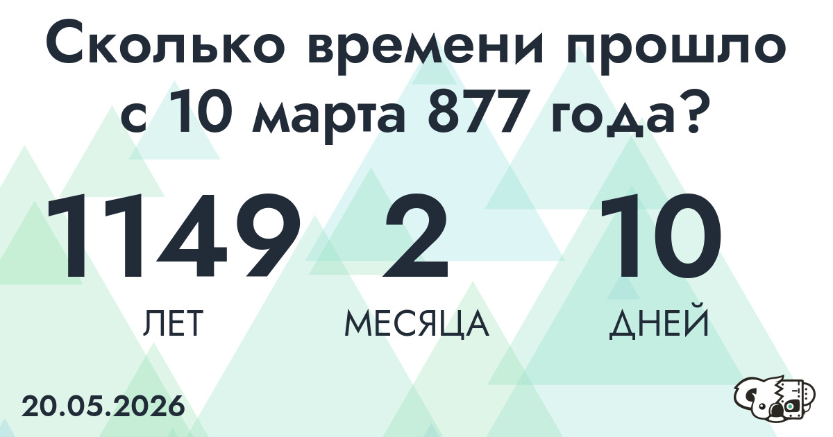 Сколько времени прошло с 10 марта 877 года