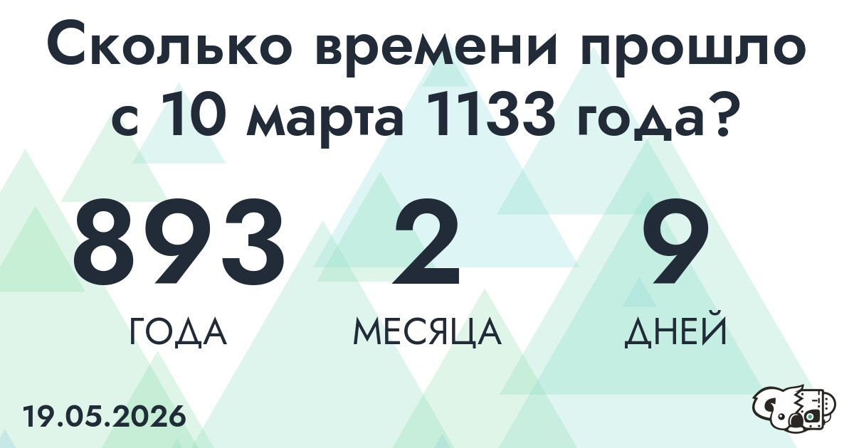Сколько времени прошло с 10 марта 1133 года