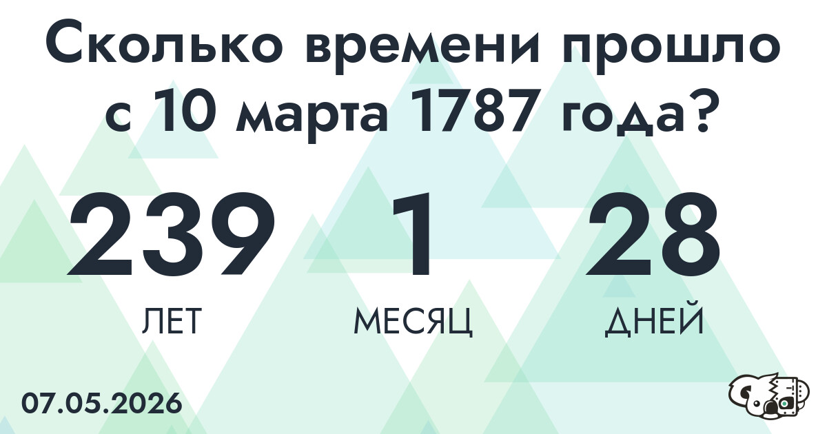 Сколько времени прошло с 10 марта 1787 года