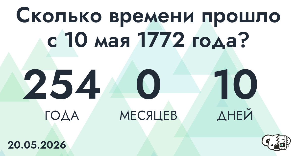 Сколько времени прошло с 10 мая 1772 года