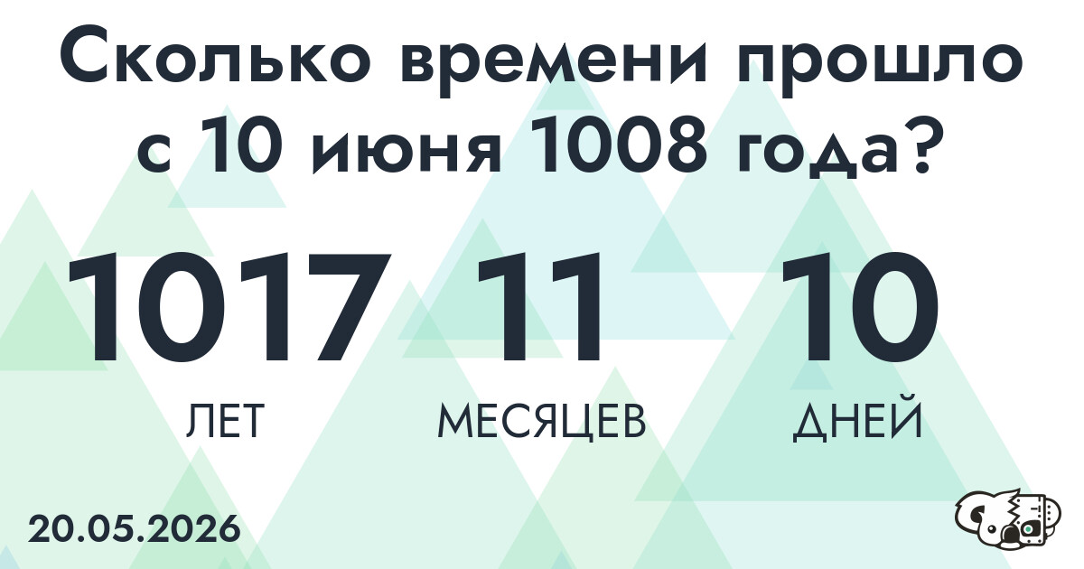 Сколько времени прошло с 10 июня 1008 года