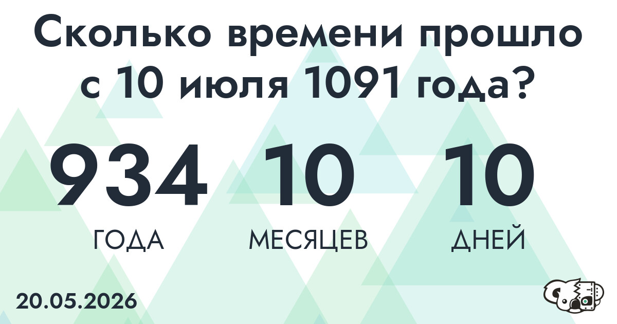 Сколько времени прошло с 10 июля 1091 года