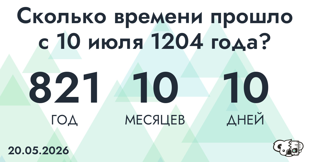 Сколько времени прошло с 10 июля 1204 года