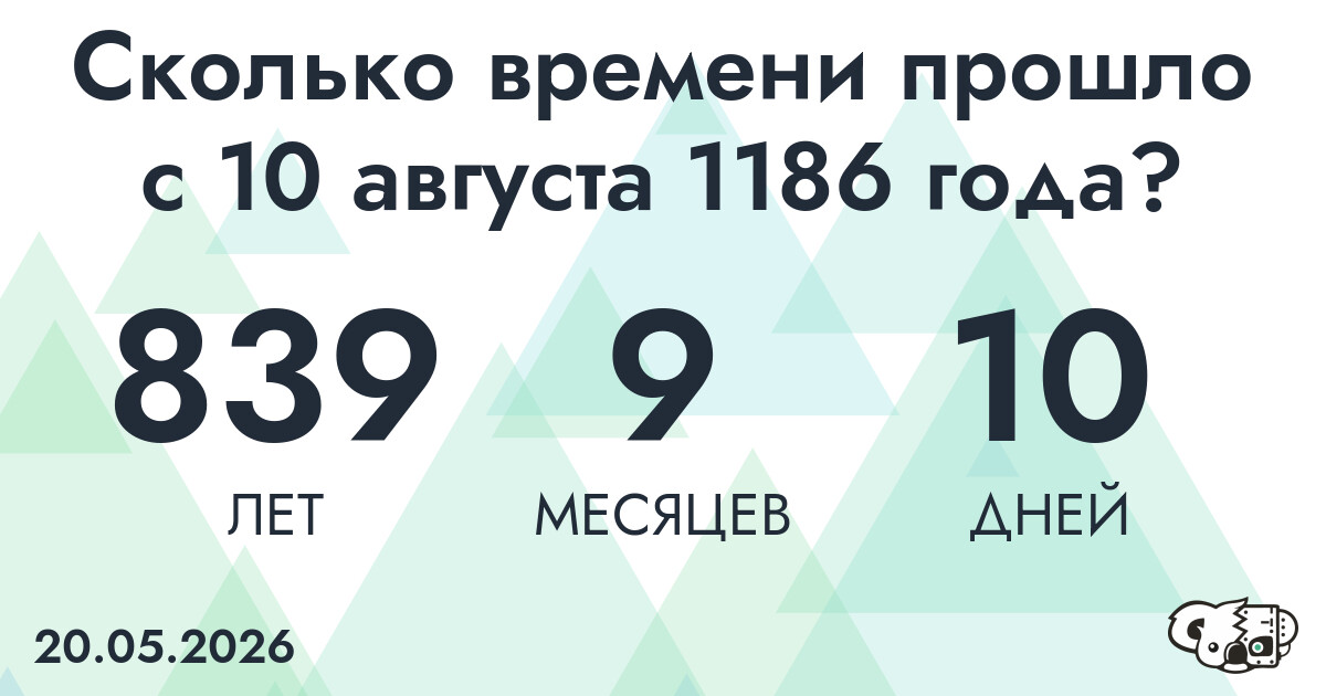 Сколько времени прошло с 10 августа 1186 года