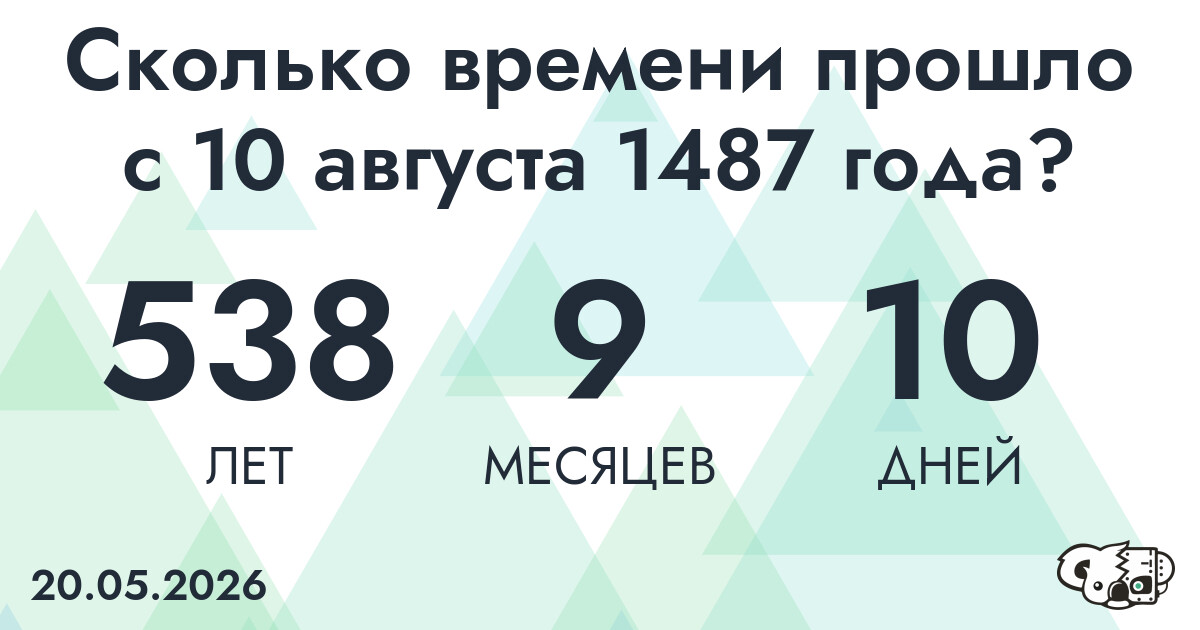 Сколько времени прошло с 10 августа 1487 года
