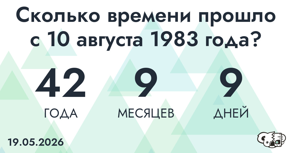 Сколько времени прошло с 10 августа 1983 года