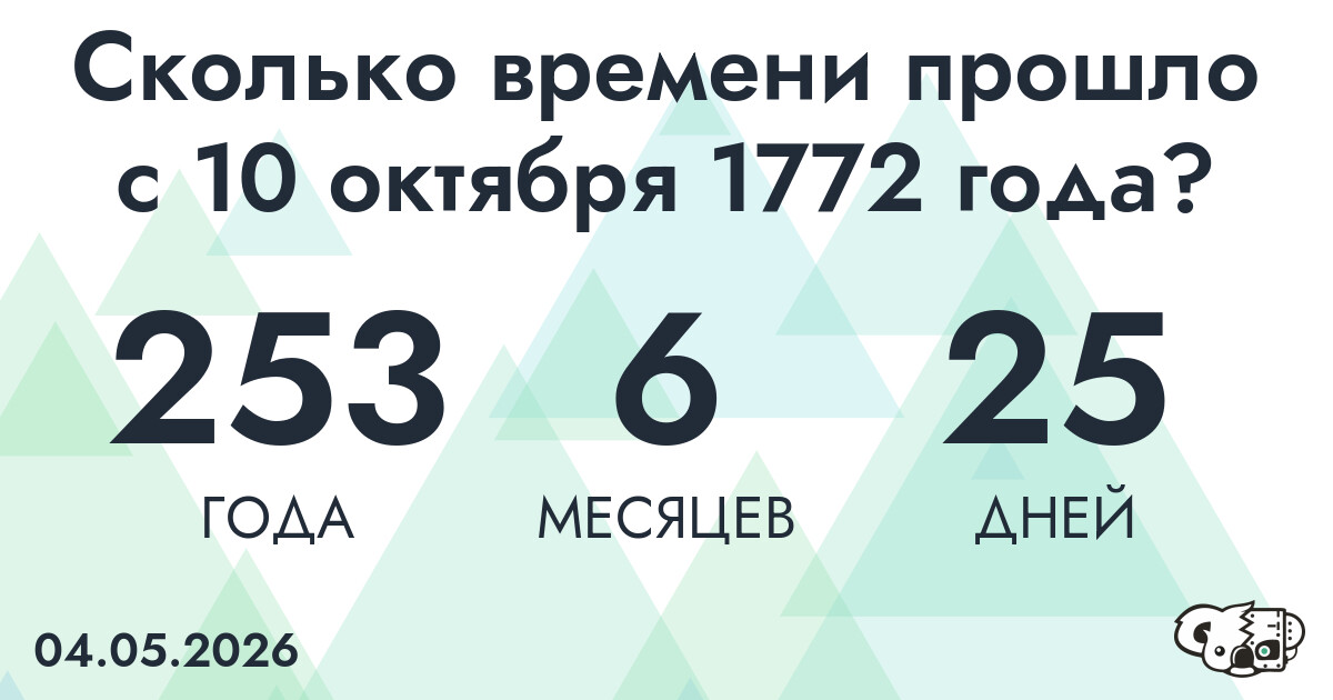 Сколько времени прошло с 10 октября 1772 года
