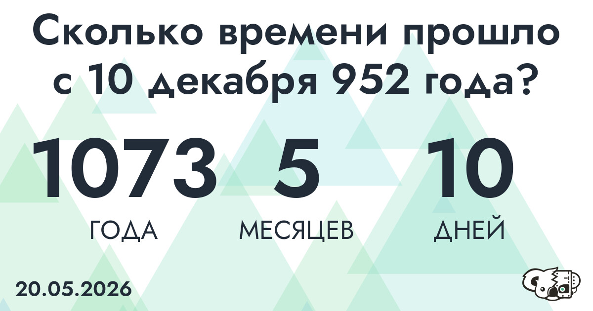 Сколько времени прошло с 10 декабря 952 года