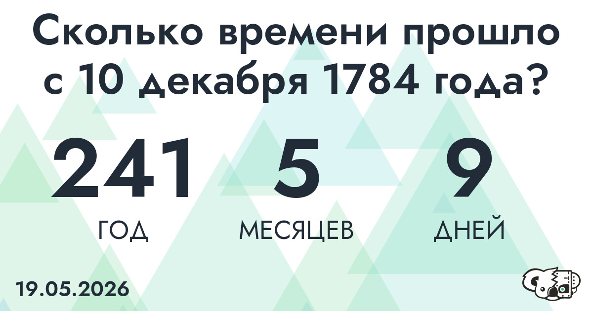 Сколько времени прошло с 10 декабря 1784 года