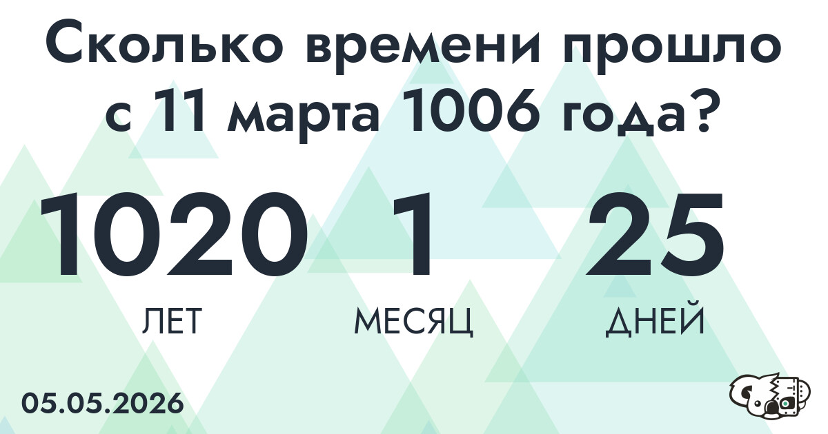 Сколько времени прошло с 11 марта 1006 года
