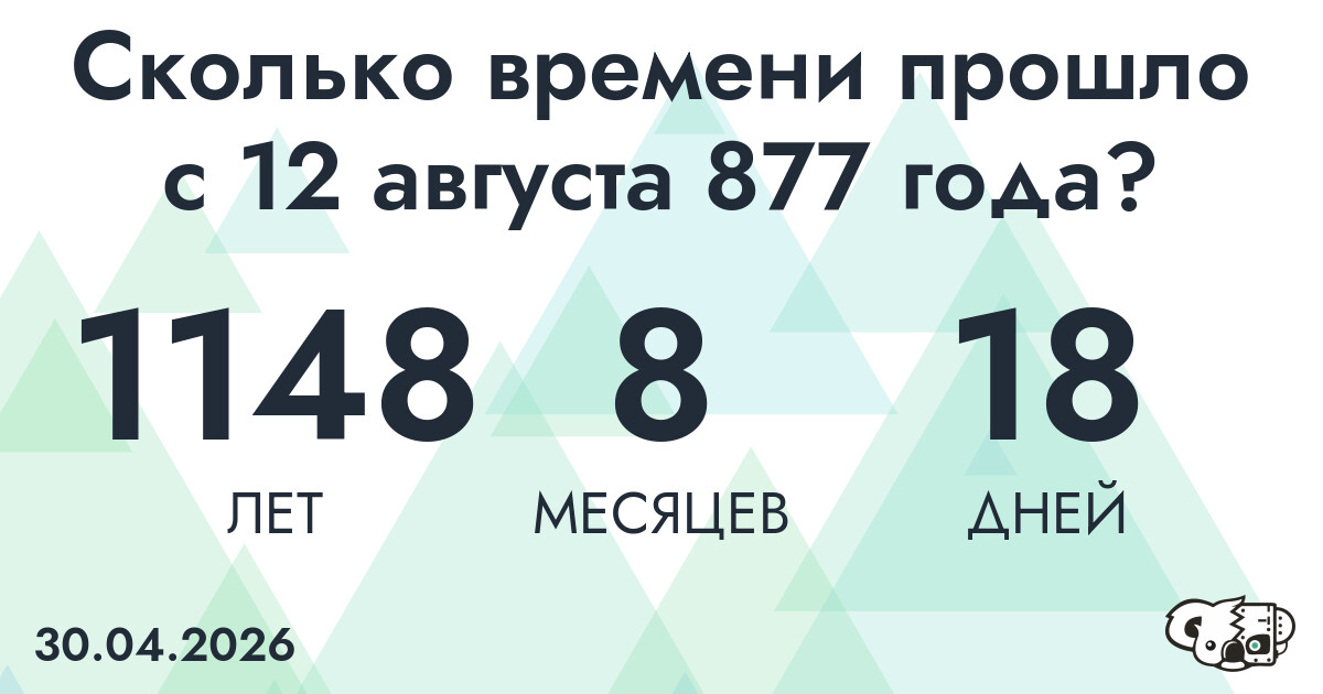 Сколько времени прошло с 12 августа 877 года