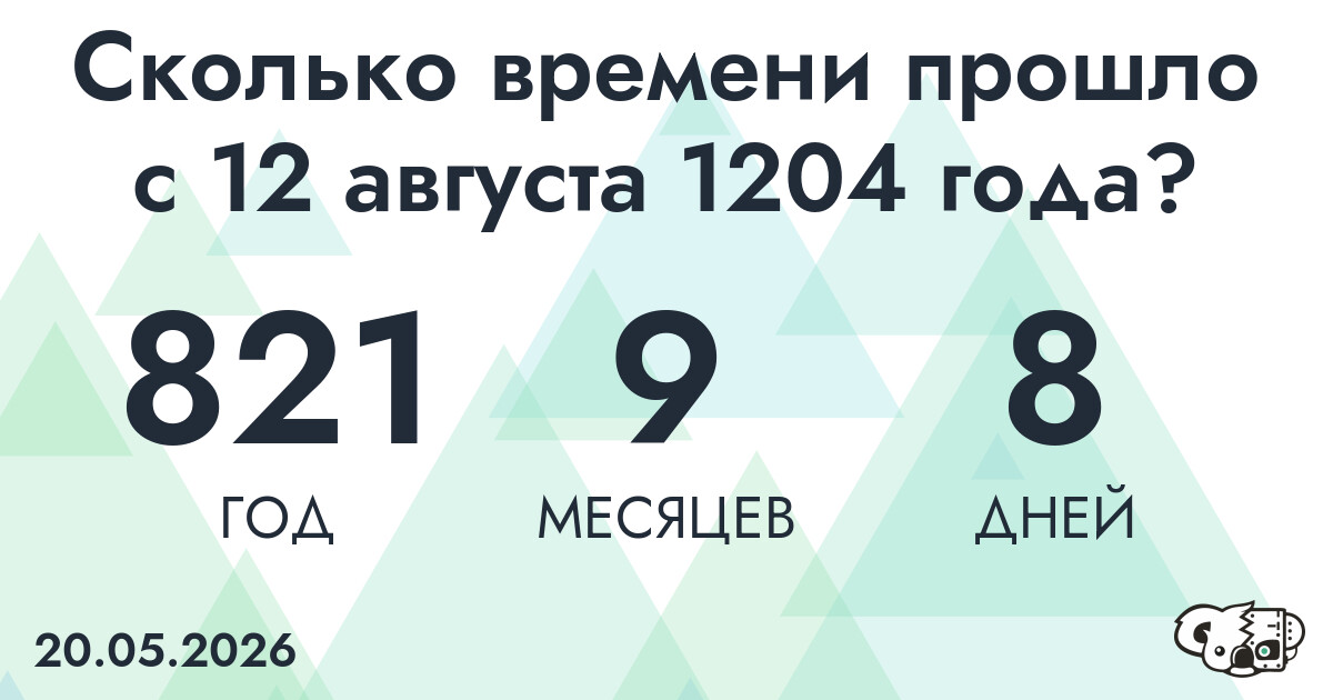 Сколько времени прошло с 12 августа 1204 года