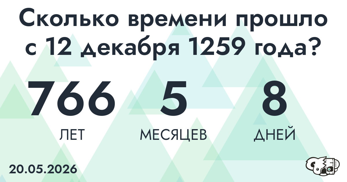 Сколько времени прошло с 12 декабря 1259 года