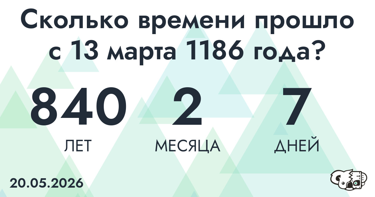 Сколько времени прошло с 13 марта 1186 года