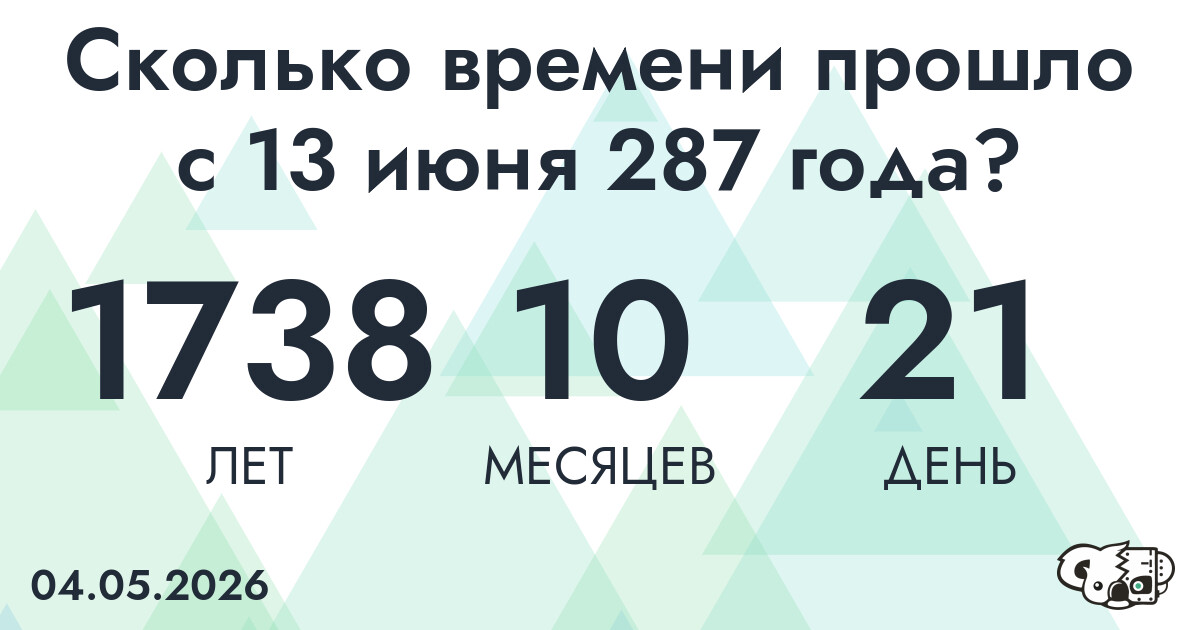 Сколько времени прошло с 13 июня 287 года