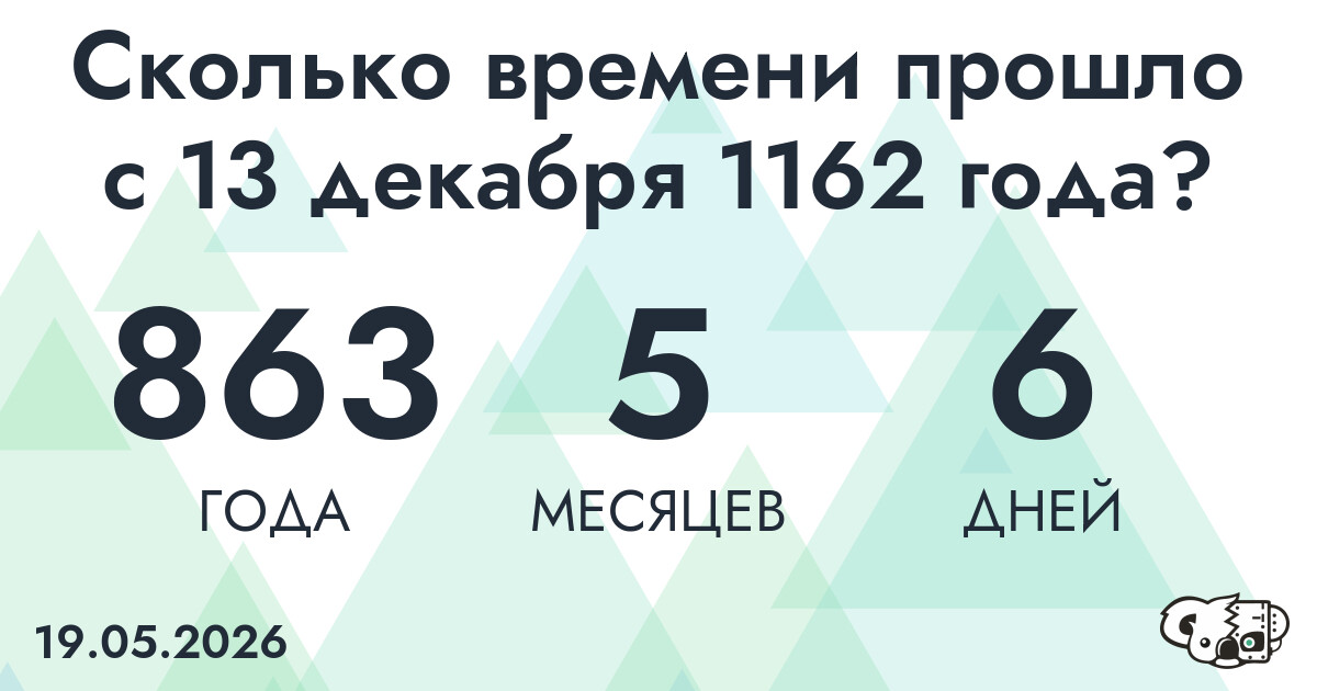 Сколько времени прошло с 13 декабря 1162 года