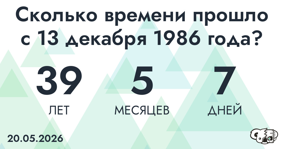 Сколько времени прошло с 13 декабря 1986 года