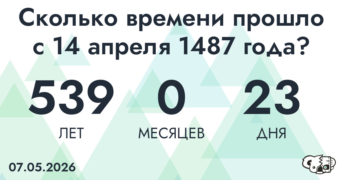Сколько времени прошло с 14 апреля 1487 года