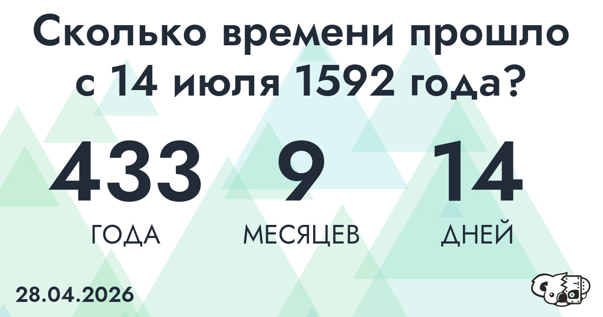 Сколько времени прошло с 14 июля 1592 года