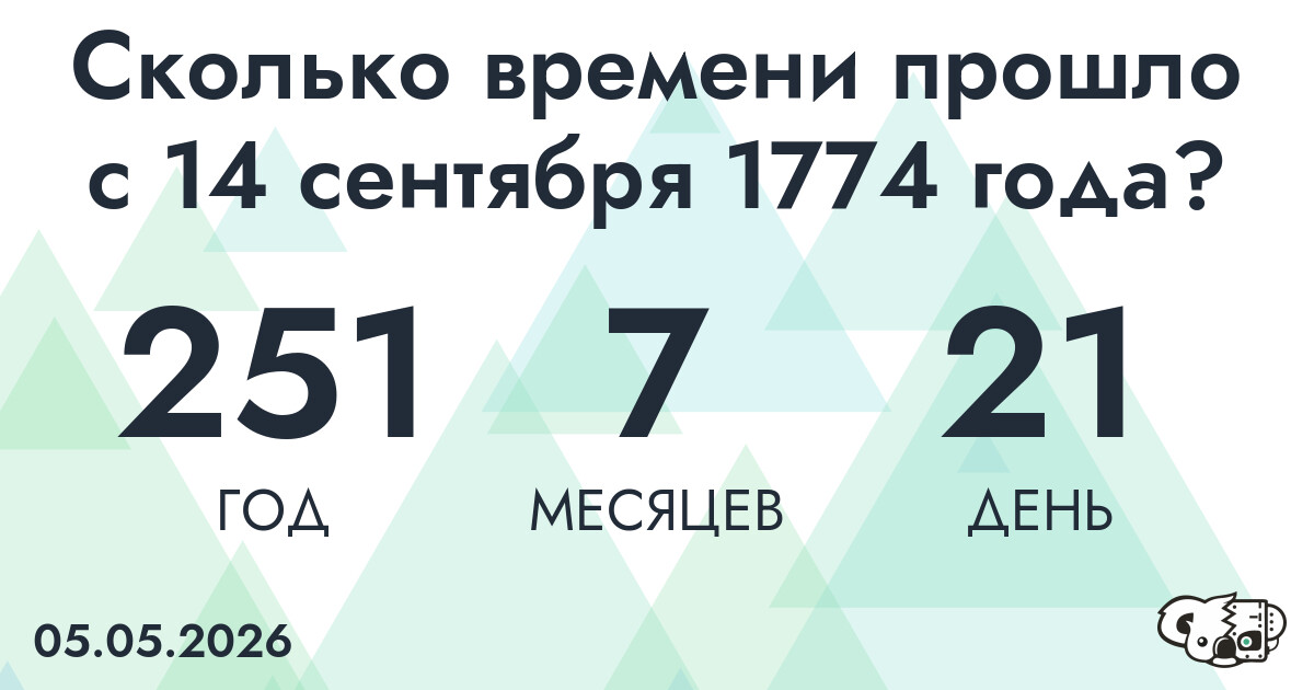 Сколько времени прошло с 14 сентября 1774 года