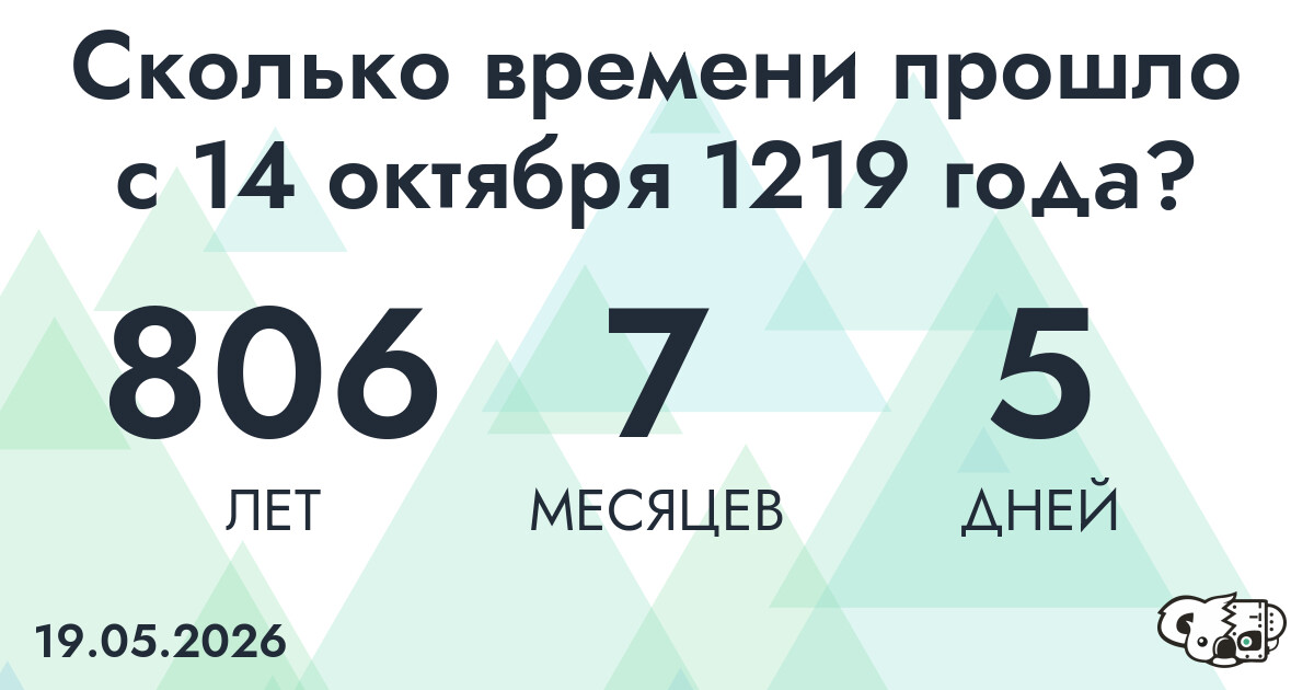 Сколько времени прошло с 14 октября 1219 года